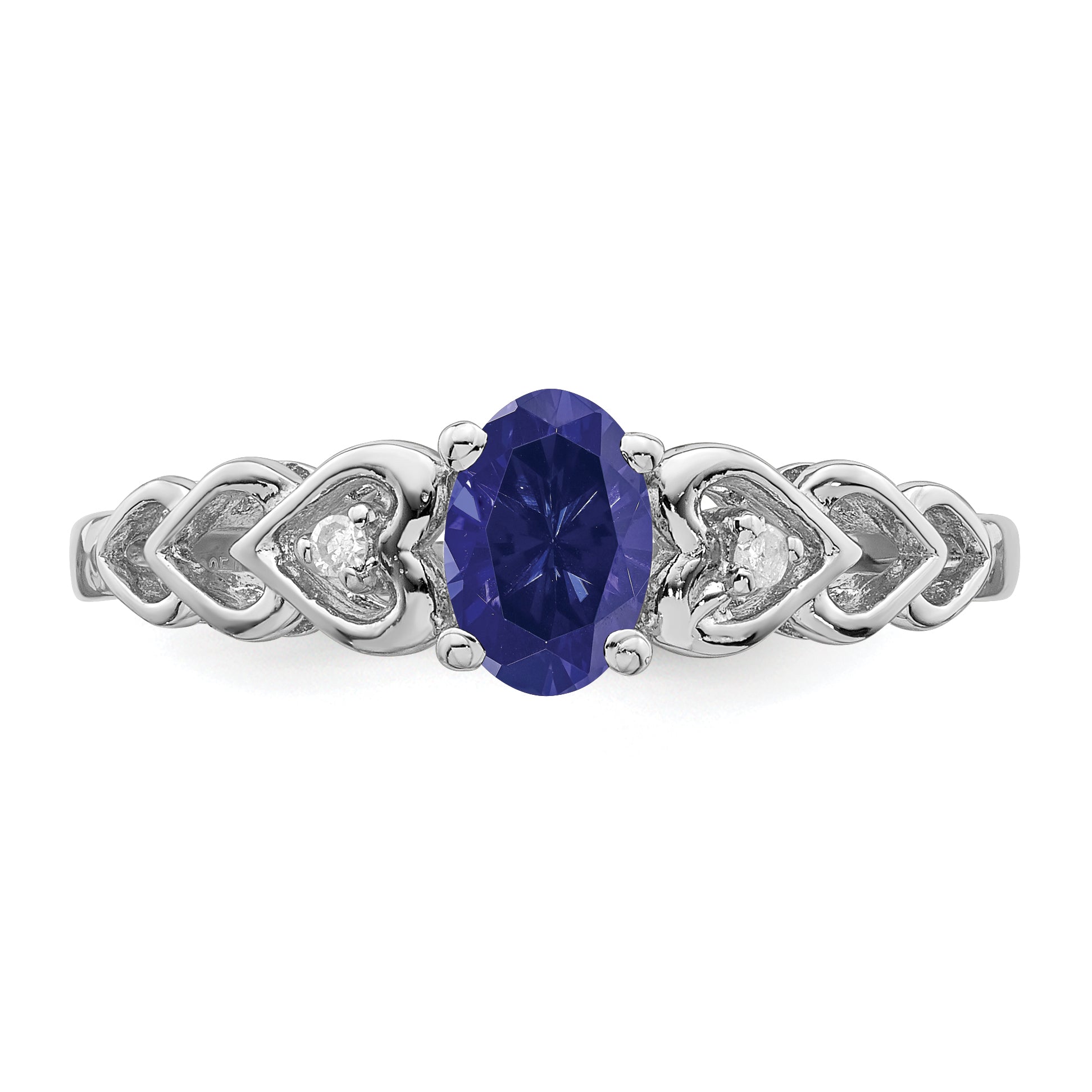 Sterling Silver Rhodium-plated Created Sapphire & Diamond Ring