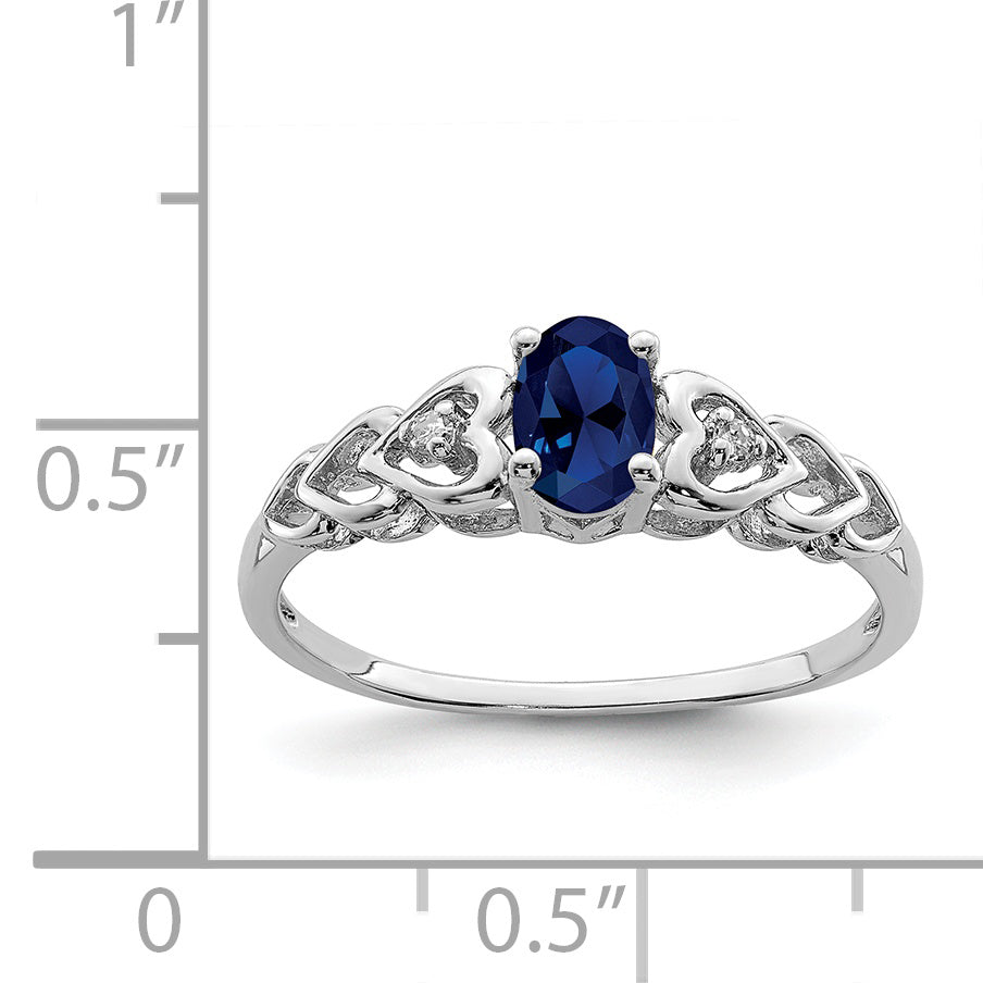 Sterling Silver Rhodium-plated Created Sapphire & Diamond Ring