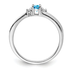 Sterling Silver Rhodium-plated Blue Topaz/Diamond Birthstone Ring