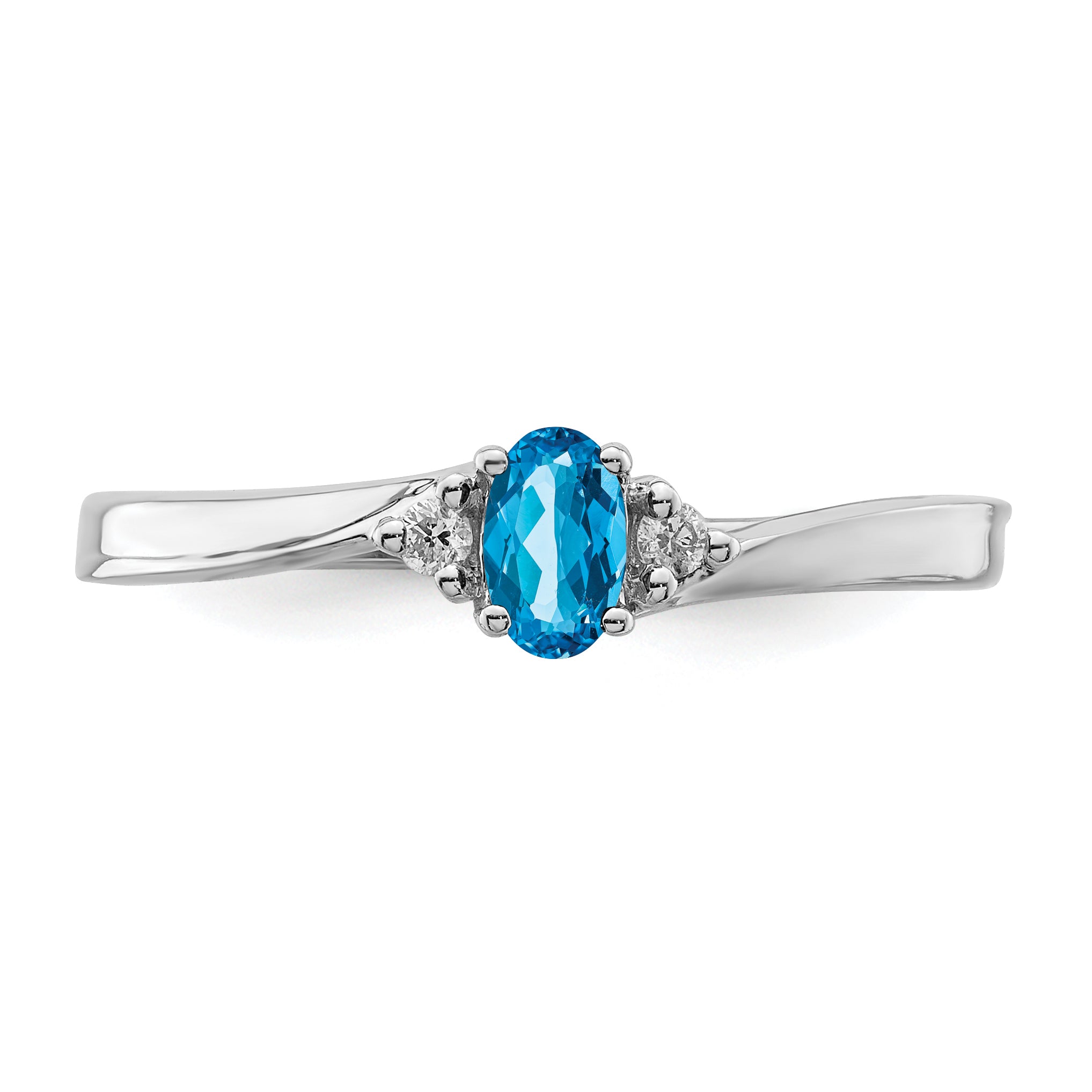 Sterling Silver Rhodium-plated Blue Topaz/Diamond Birthstone Ring