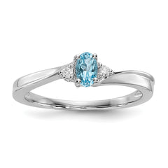 Sterling Silver Rhodium-plated Blue Topaz/Diamond Birthstone Ring