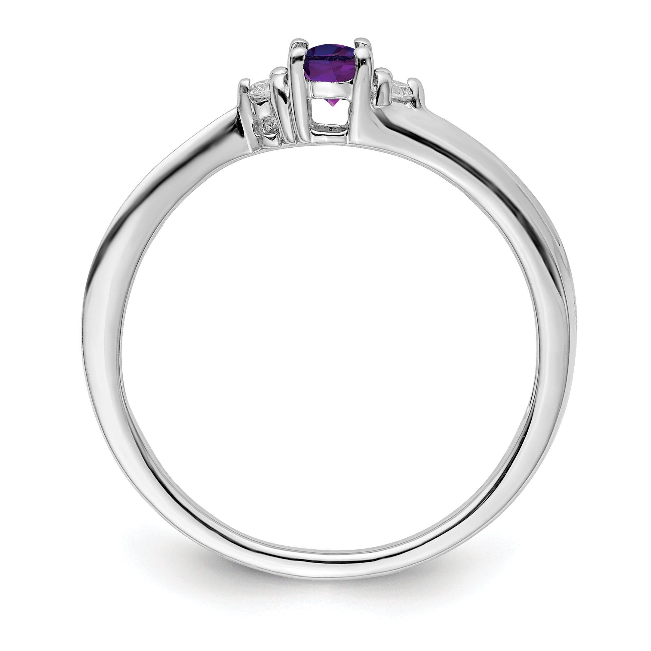 Sterling Silver Rhodium-plated Amethyst/Diamond Birthstone Ring