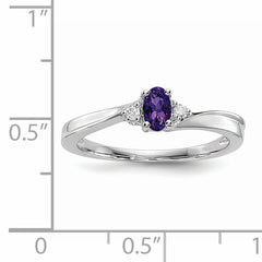 Sterling Silver Rhodium-plated Amethyst/Diamond Birthstone Ring