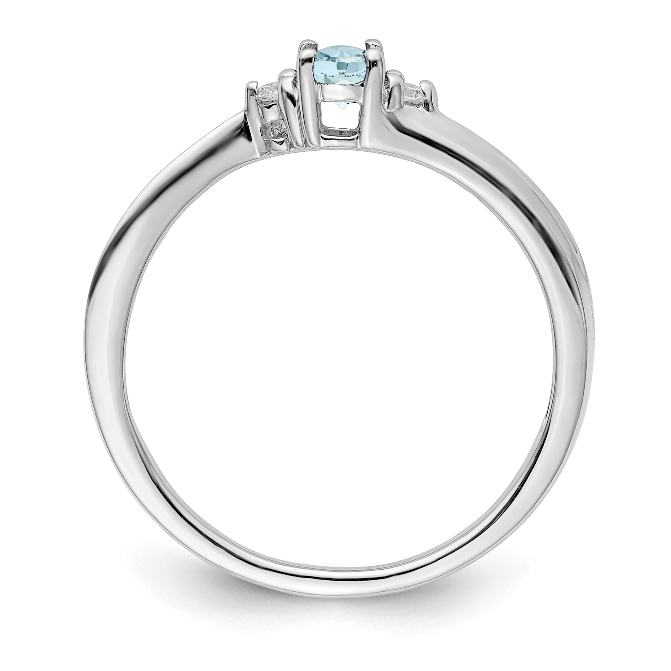 Sterling Silver Rhodium-plated Aquamarine/Diamond Birthstone Ring