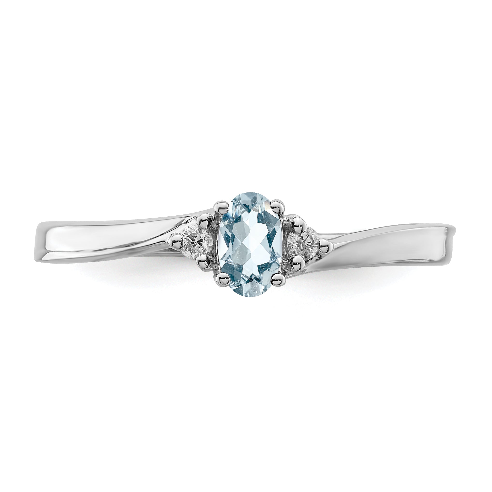 Sterling Silver Rhodium-plated Aquamarine/Diamond Birthstone Ring