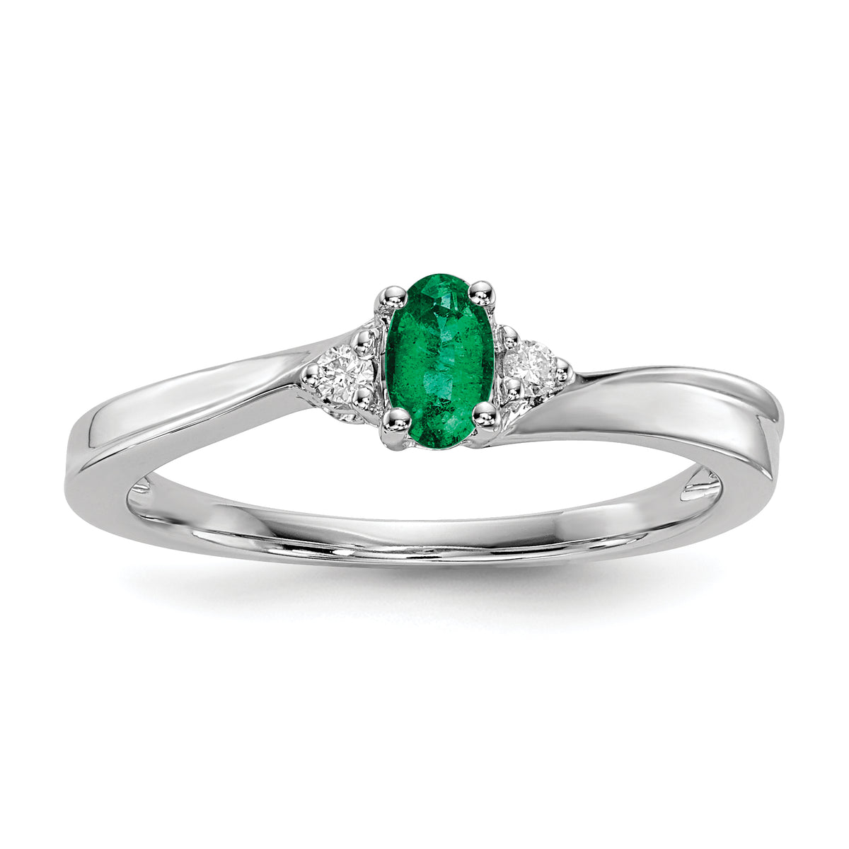 Sterling Silver Rhod-plated Created Emerald/Diamond Birthstone Ring