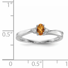 Sterling Silver Rhodium-plated Citrine & Diamond Birthstone Ring