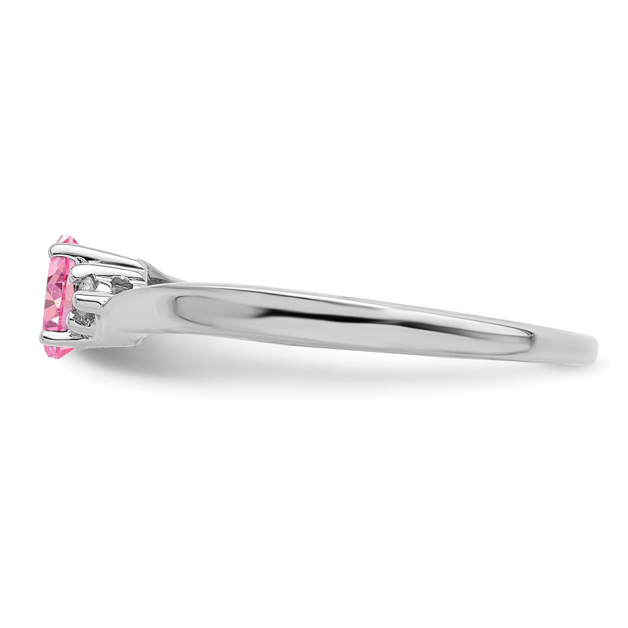 Sterling Silver Rhodium-plated Pink CZ & Diamond Birthstone Ring