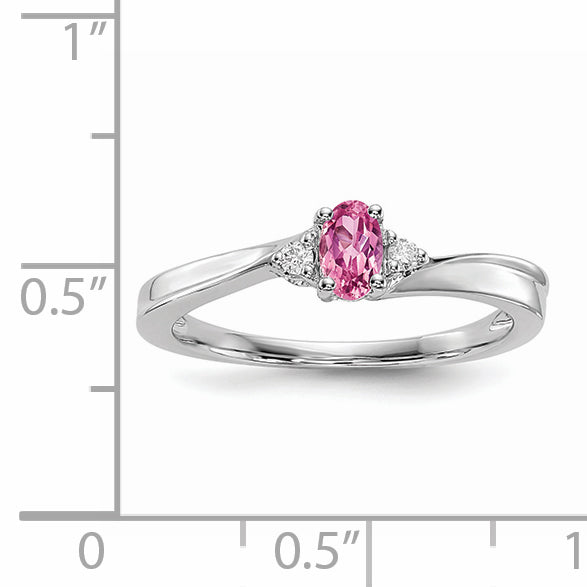 Sterling Silver Rhodium-plated Pink CZ & Diamond Birthstone Ring