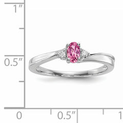 Sterling Silver Rhodium-plated Pink CZ & Diamond Birthstone Ring