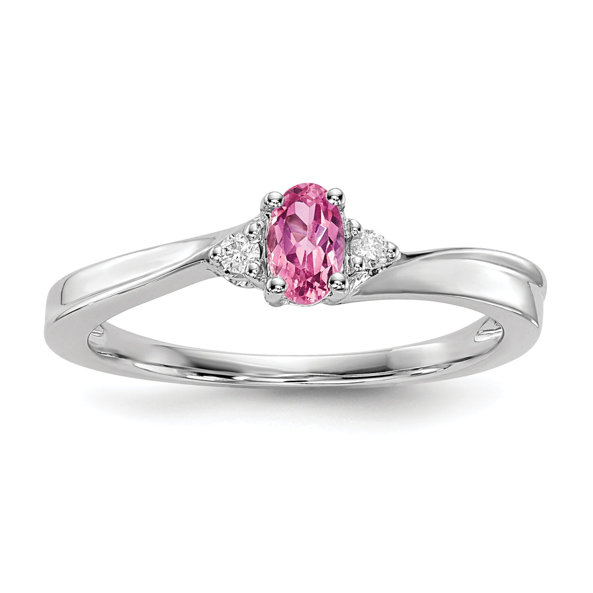 Sterling Silver Rhodium-plated Pink CZ & Diamond Birthstone Ring