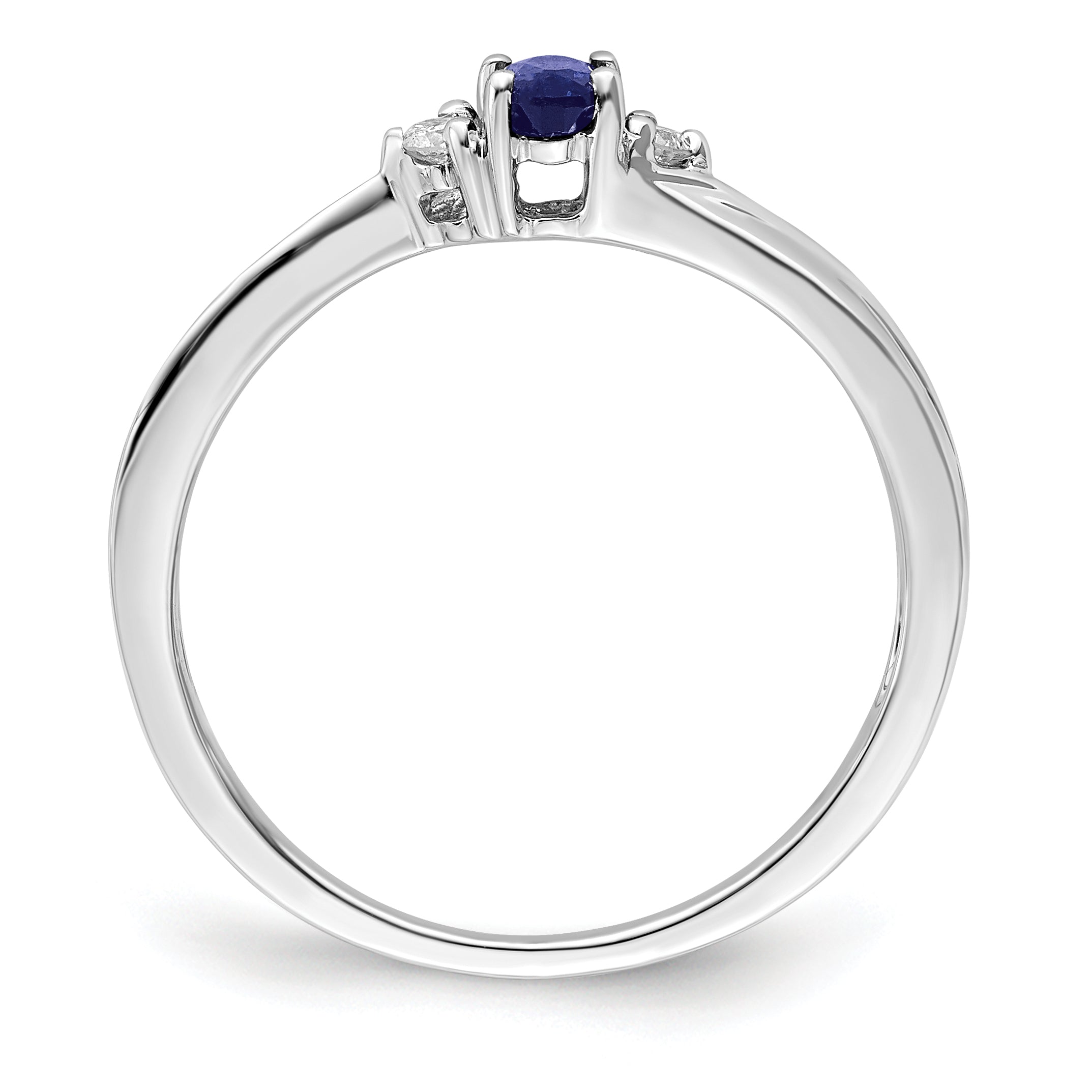 Sterling Silver Rhodium Diamond and Created Blue Sapphire Birthstone Ring