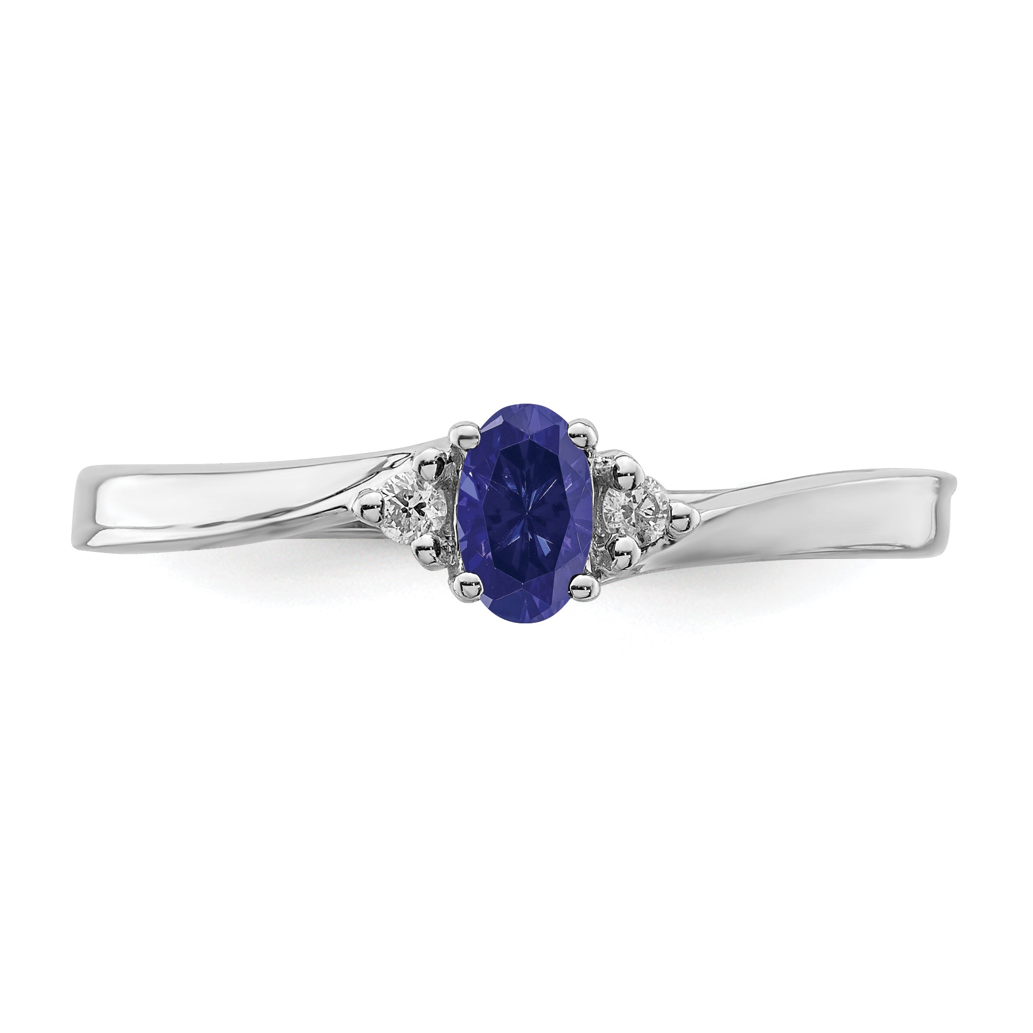 Sterling Silver Rhodium Diamond and Created Blue Sapphire Birthstone Ring