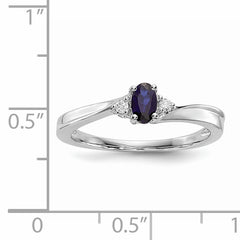 Sterling Silver Rhodium Diamond and Created Blue Sapphire Birthstone Ring