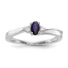 Sterling Silver Rhodium Diamond and Created Blue Sapphire Birthstone Ring