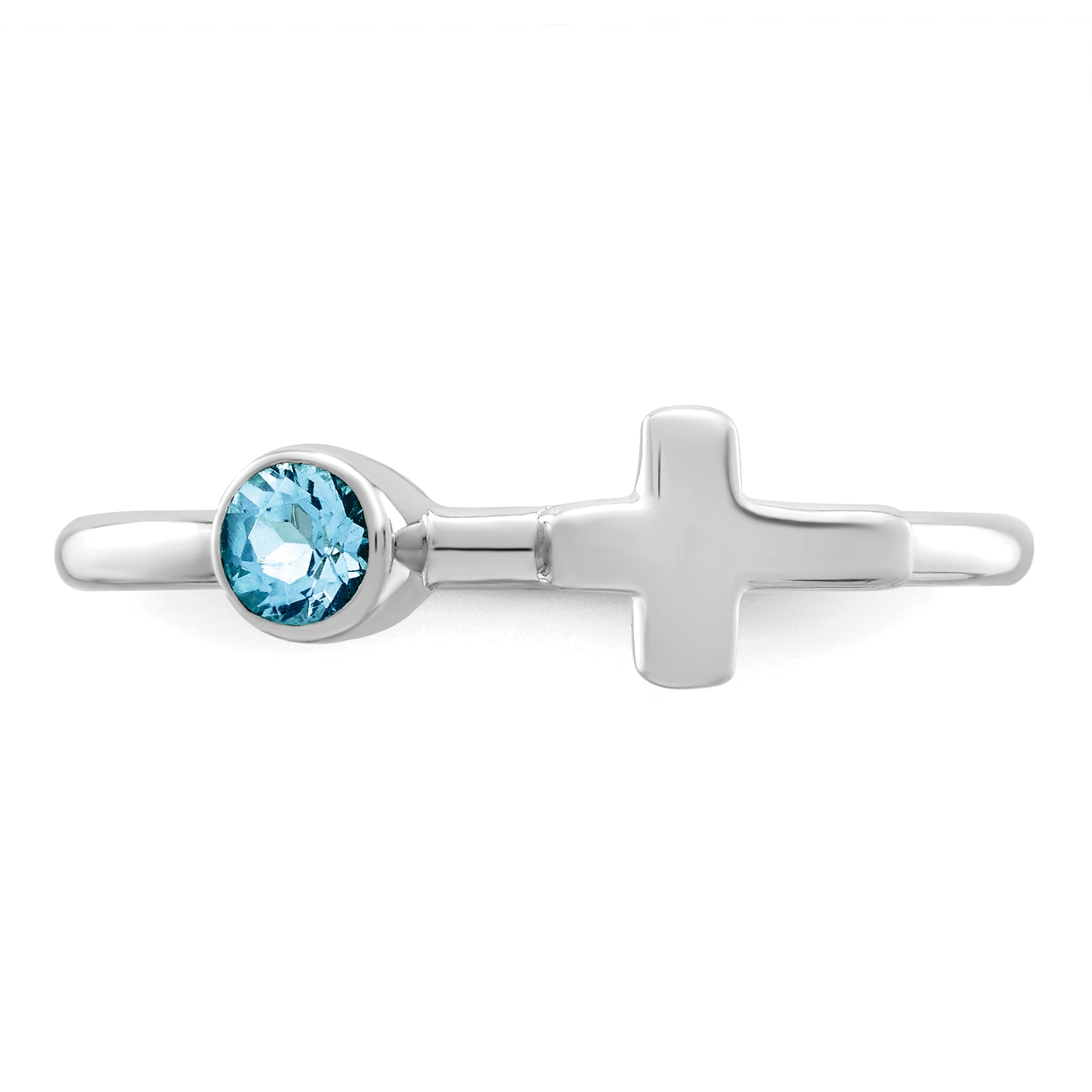 Sterling Silver Rhodium-plated Polished Cross LS Blue Topaz Ring