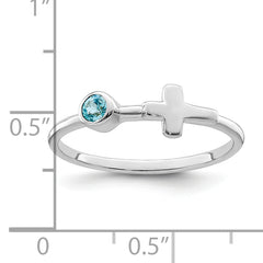 Sterling Silver Rhodium-plated Polished Cross LS Blue Topaz Ring