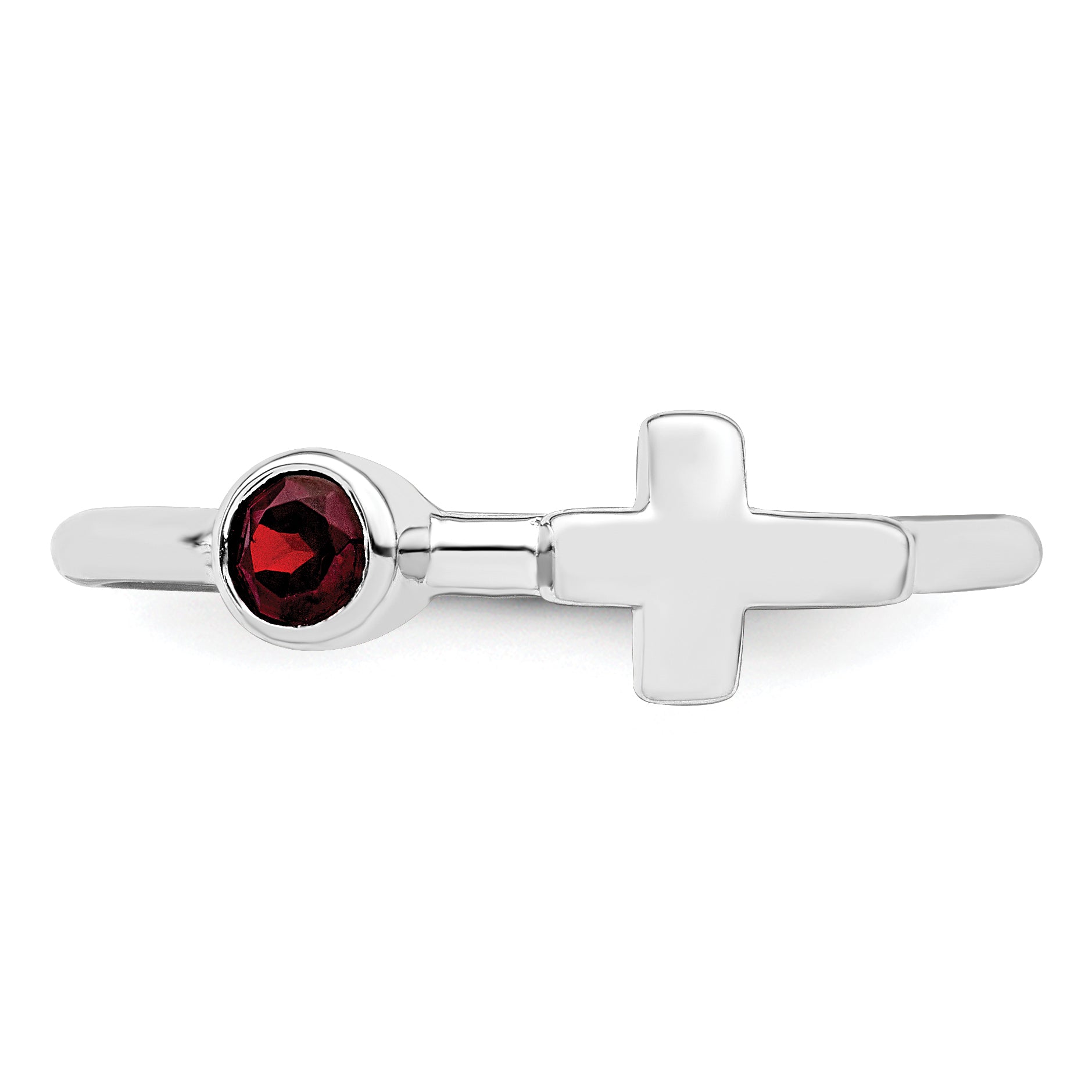 Sterling Silver Rhodium-plated Polished Cross Garnet Ring