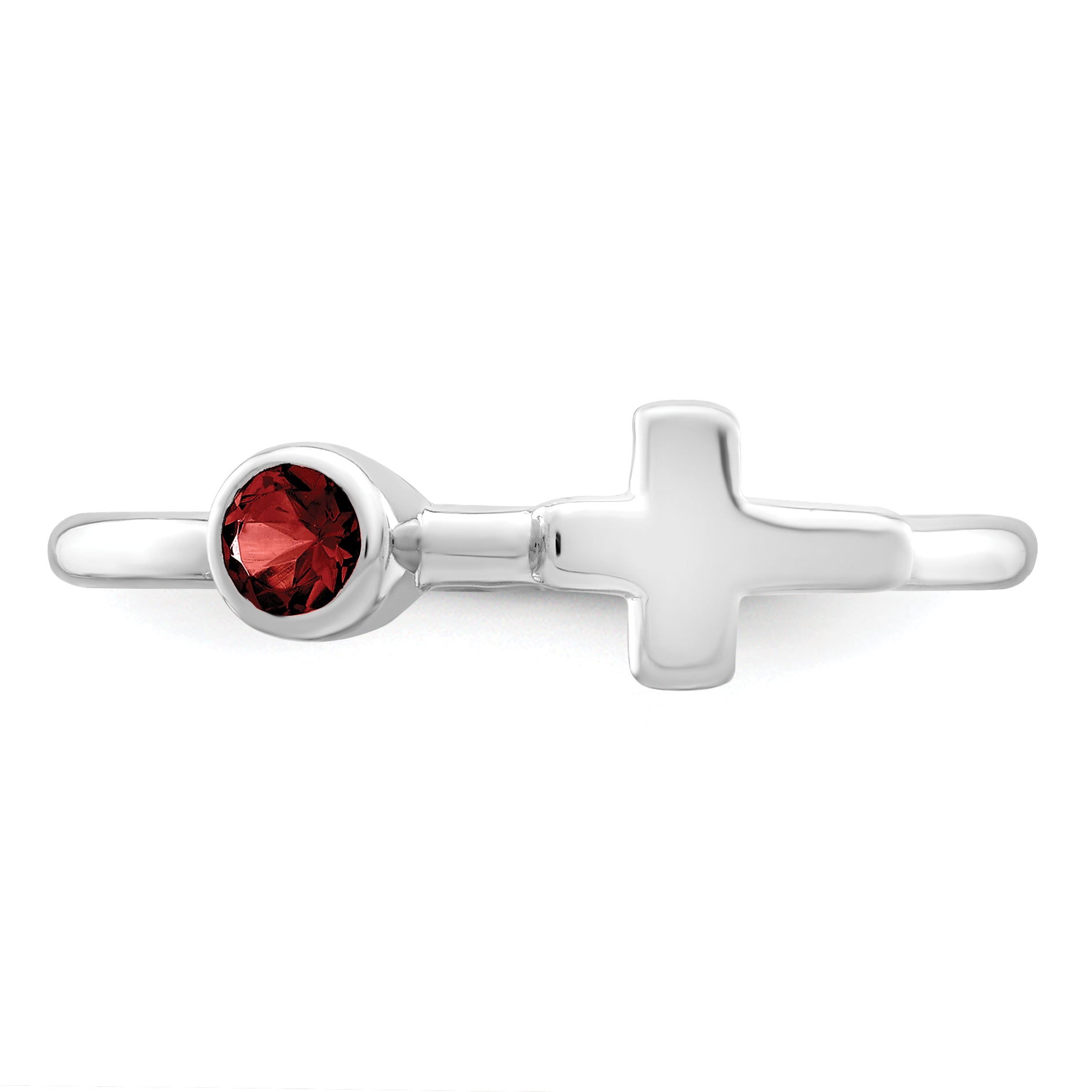 Sterling Silver Rhodium-plated Polished Cross Lab Created Ruby Ring