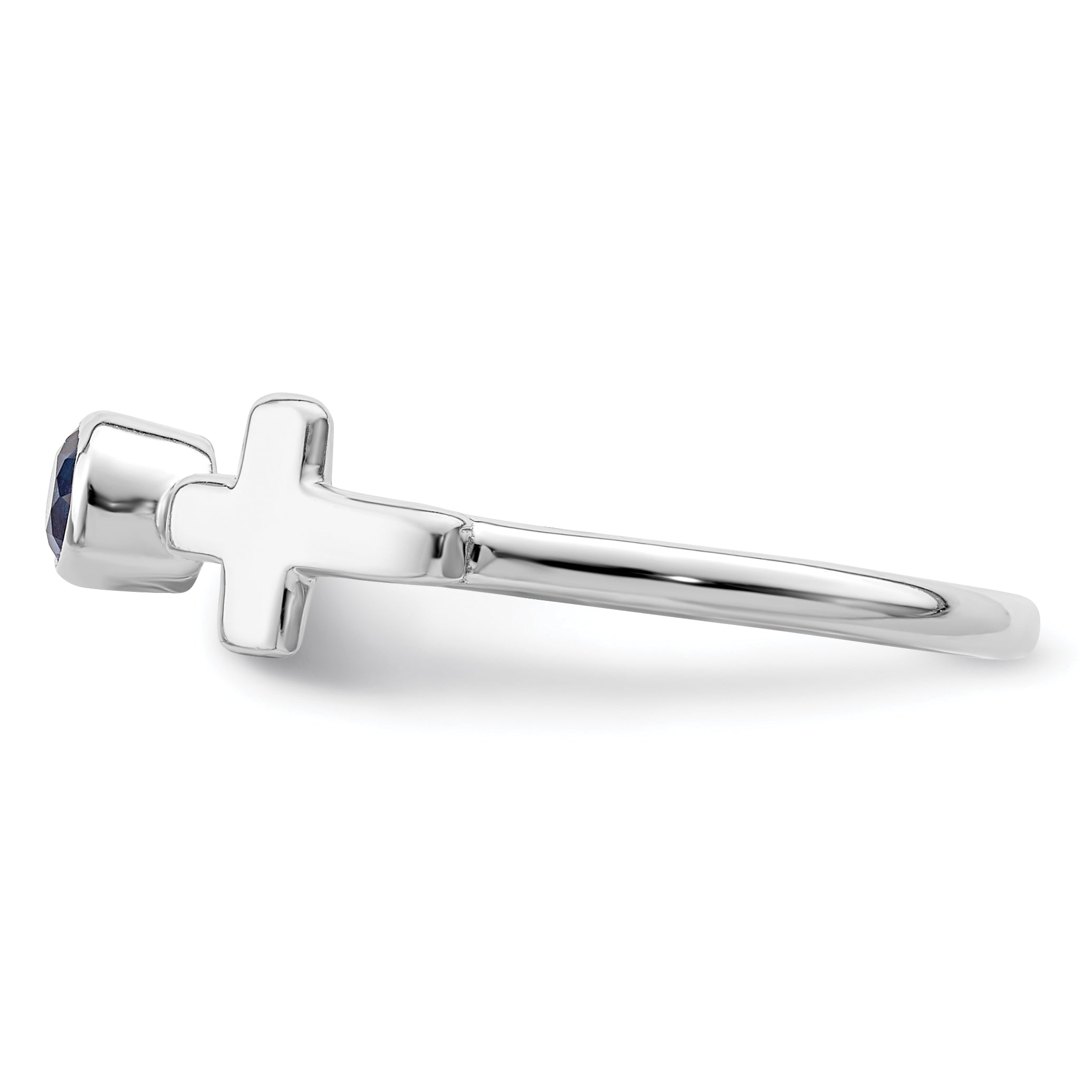 Sterling Silver Rhodium-plated Polished Cross Lab Created Sapphire Ring