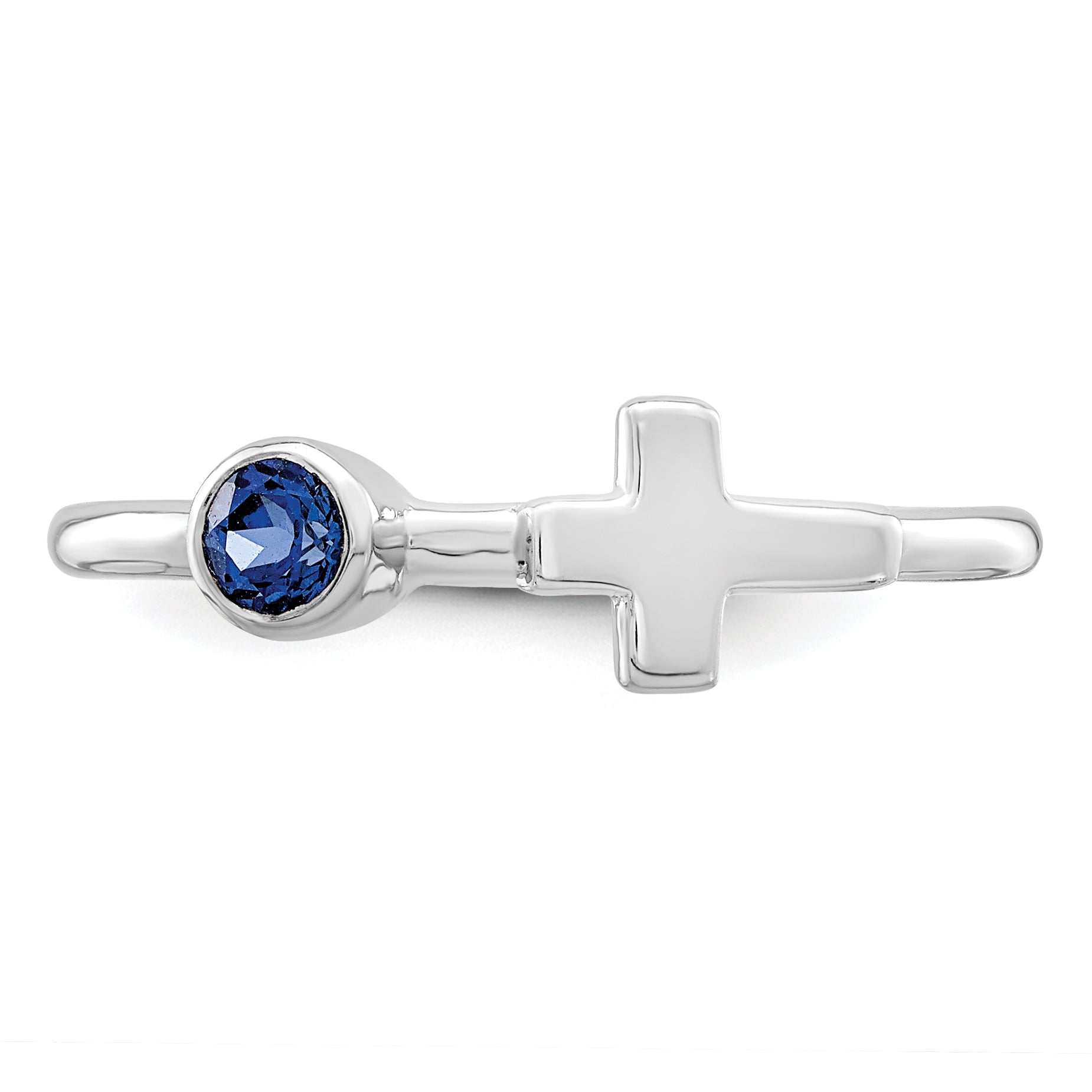 Sterling Silver Rhodium-plated Polished Cross Lab Created Sapphire Ring