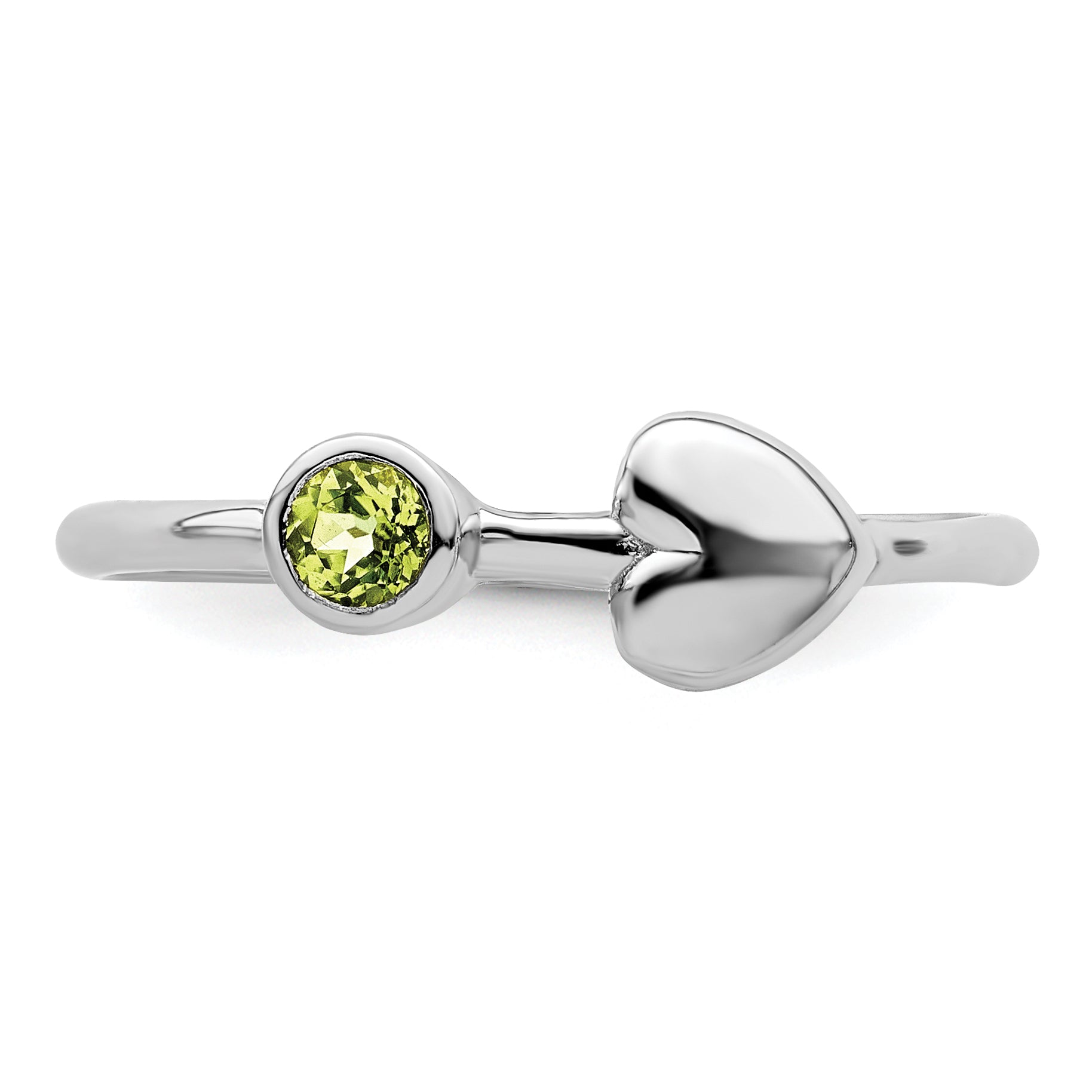 Sterling Silver Rhodium-plated Polished Heart Peridot Ring