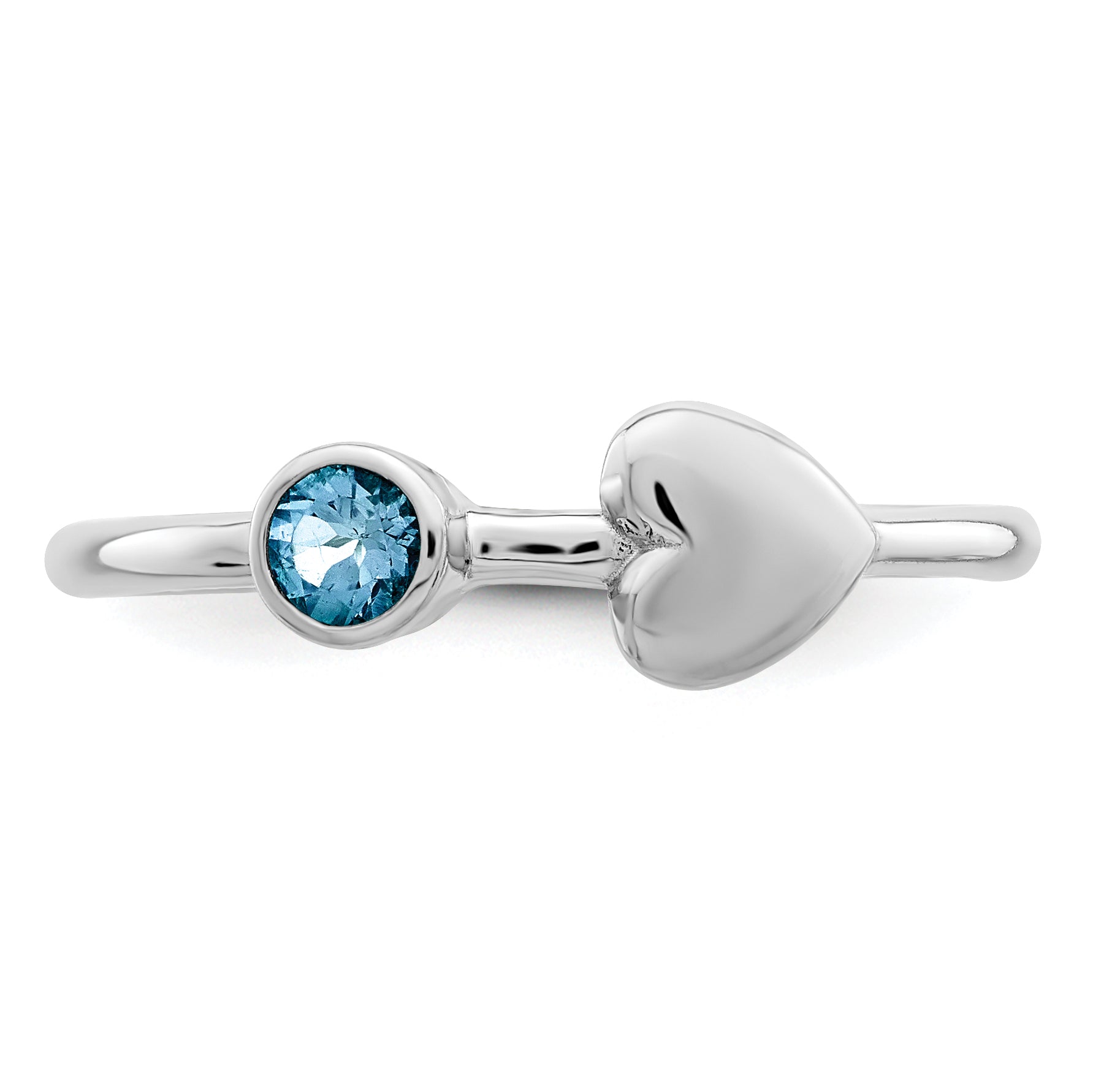 Sterling Silver Rhodium-plated Polished Heart LS Blue Topaz Ring