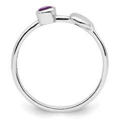 Sterling Silver Rhodium-plated Polished Heart Amethyst Ring