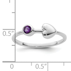 Sterling Silver Rhodium-plated Polished Heart Amethyst Ring