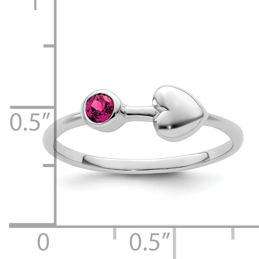 Sterling Silver Rhodium-plated Polished Heart Lab Created Ruby Ring