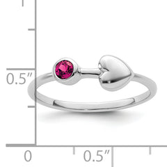 Sterling Silver Rhodium-plated Polished Heart Lab Created Ruby Ring