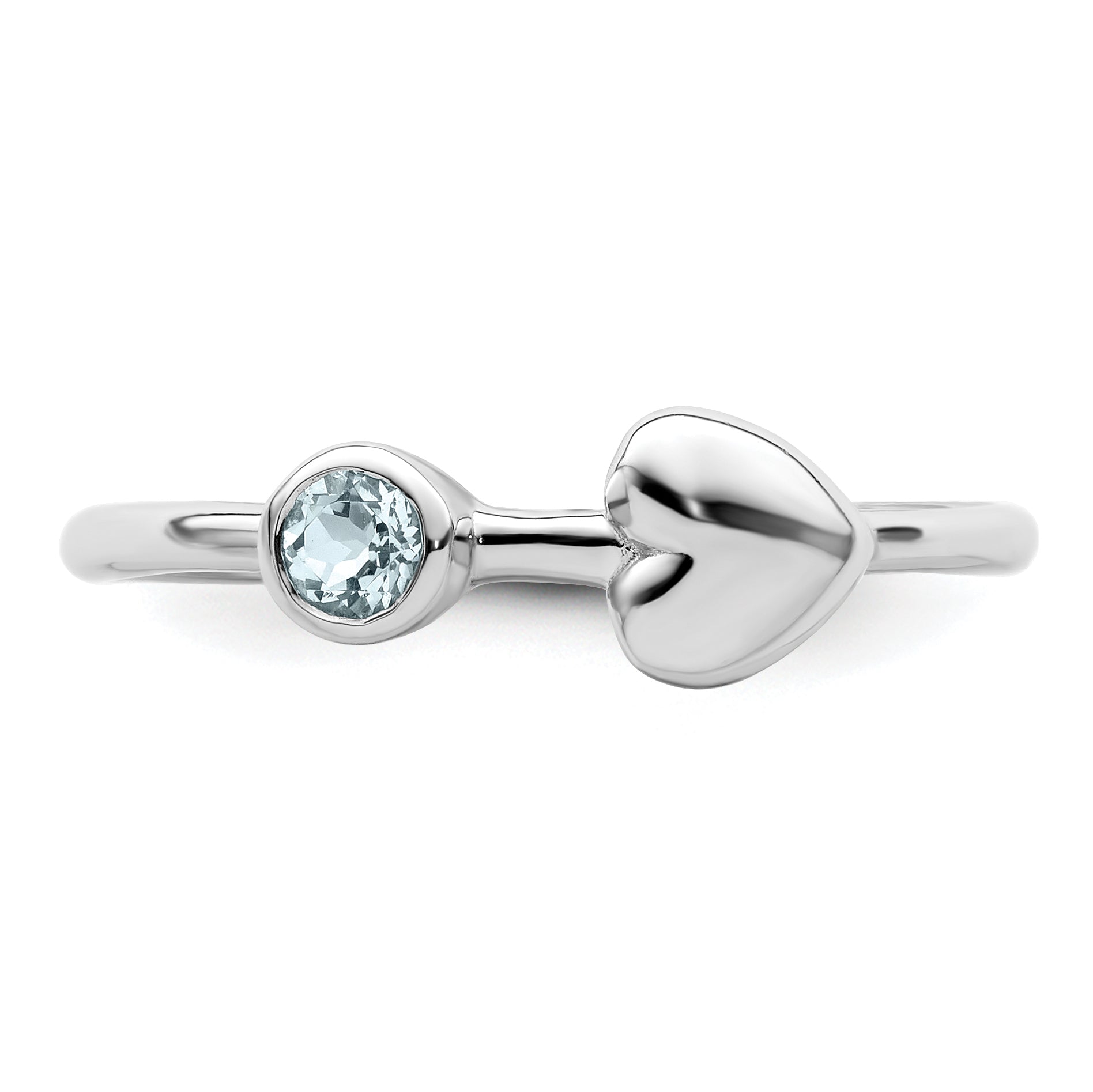 Sterling Silver Rhodium-plated Polished Heart Aquamarine Ring