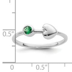 Sterling Silver Rhodium-plated Polished Circle Created Emerald Heart Ring