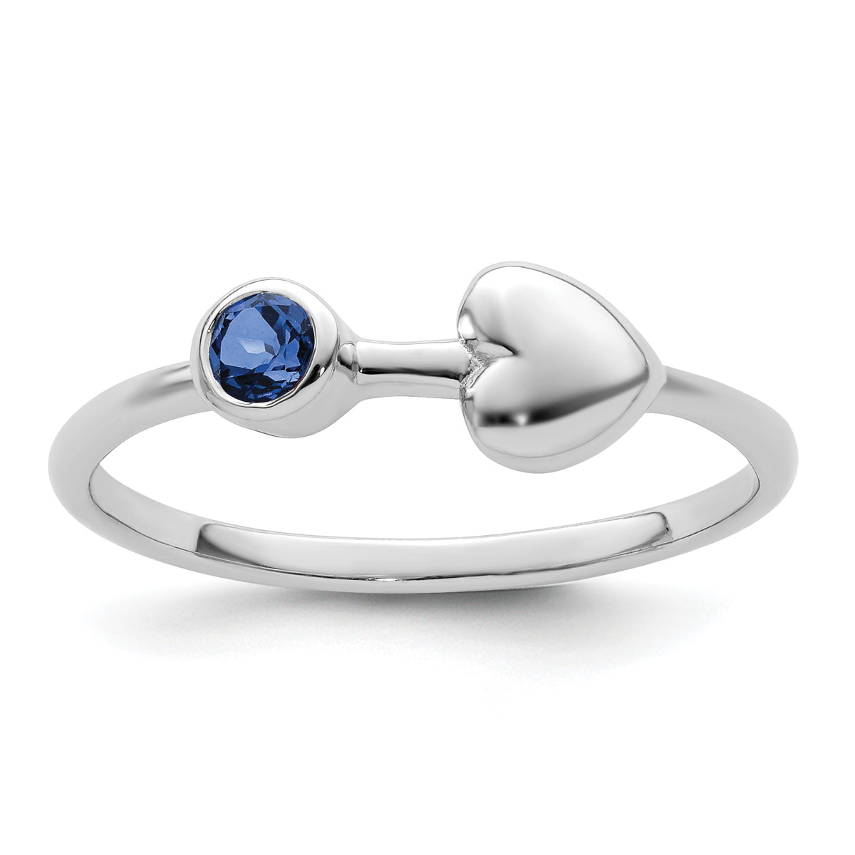 Sterling Silver Rhodium-plated Polished Heart Lab Created Sapphire Ring