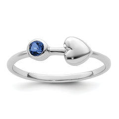 Sterling Silver Rhodium-plated Polished Heart Lab Created Sapphire Ring