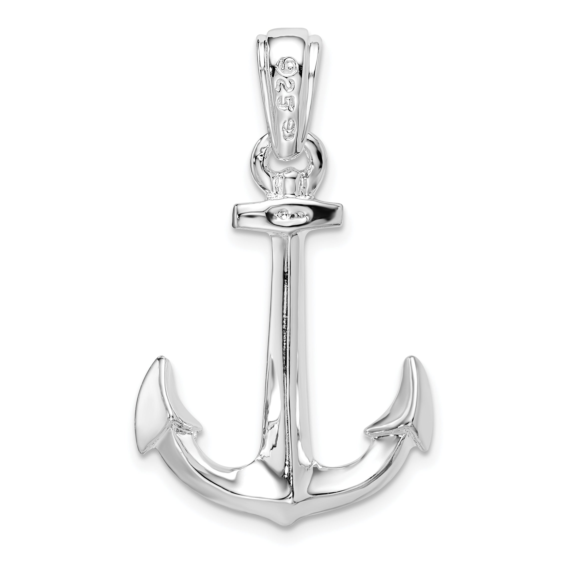 De-Ani Sterling Silver Rhodium-Plated Polished 3D Anchor Pendant