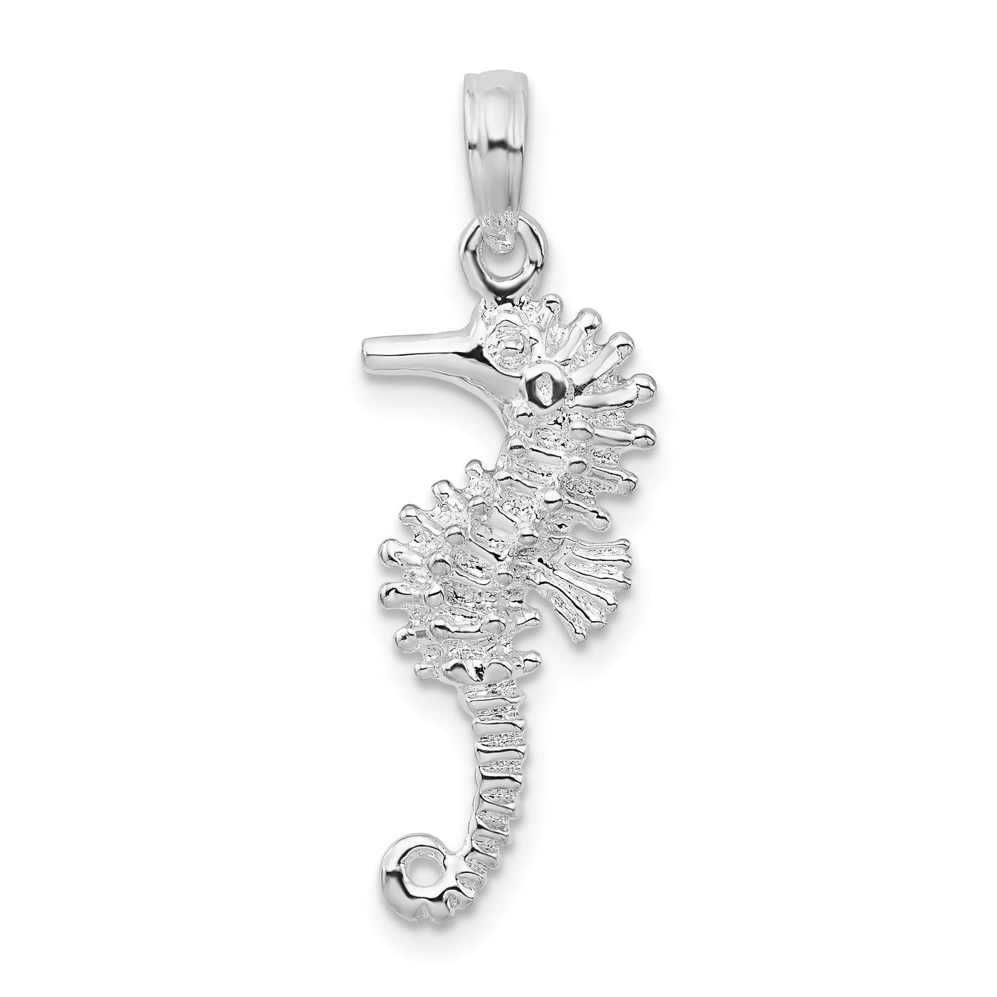 De-Ani Sterling Silver Rhodium-Plated Polished and Textured 3D Seahorse Pendant