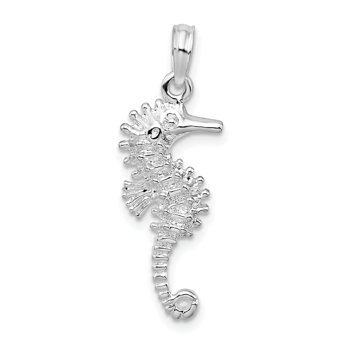 De-Ani Sterling Silver Rhodium-Plated Polished and Textured 3D Seahorse Pendant