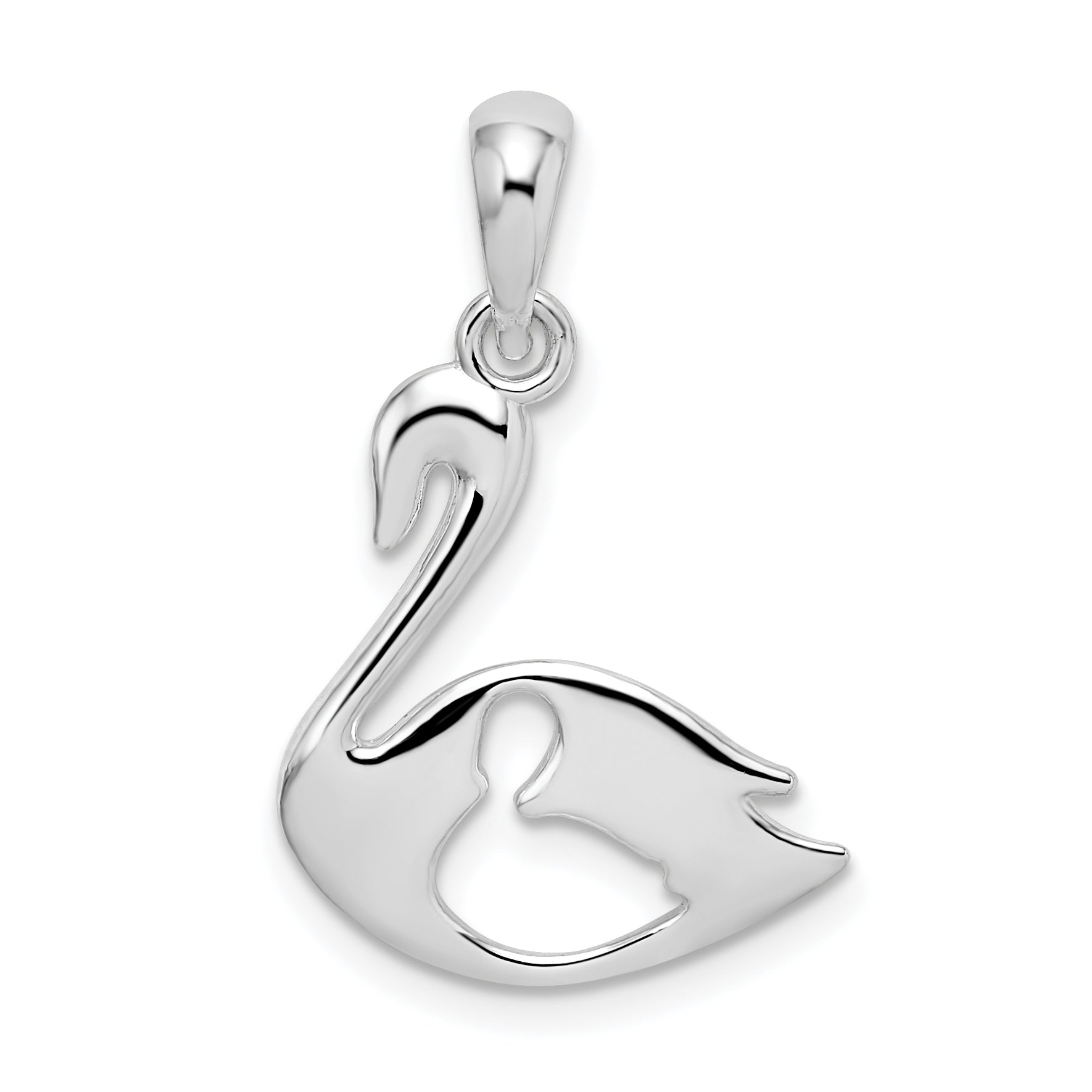 De-Ani Sterling Silver Polished Swan with Cut Out Baby Pendant