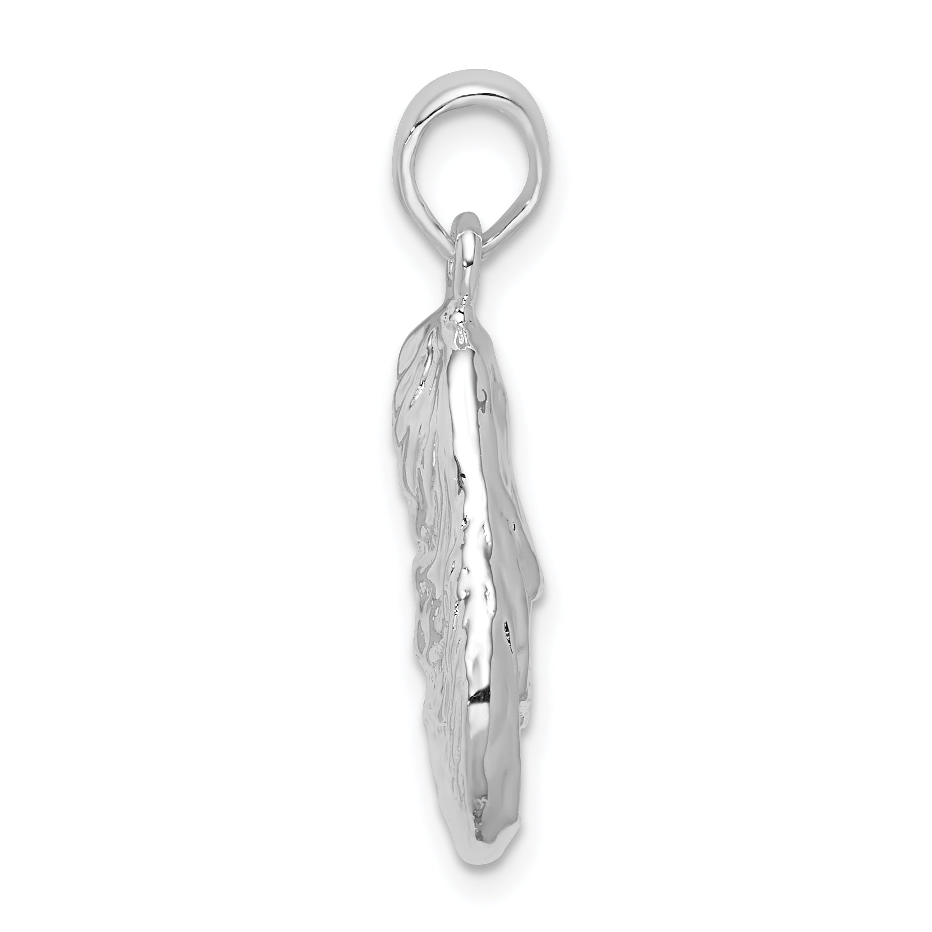 De-Ani Sterling Silver Rhodium-Plated Polished and Textured 3D Oyster Shell Pendant