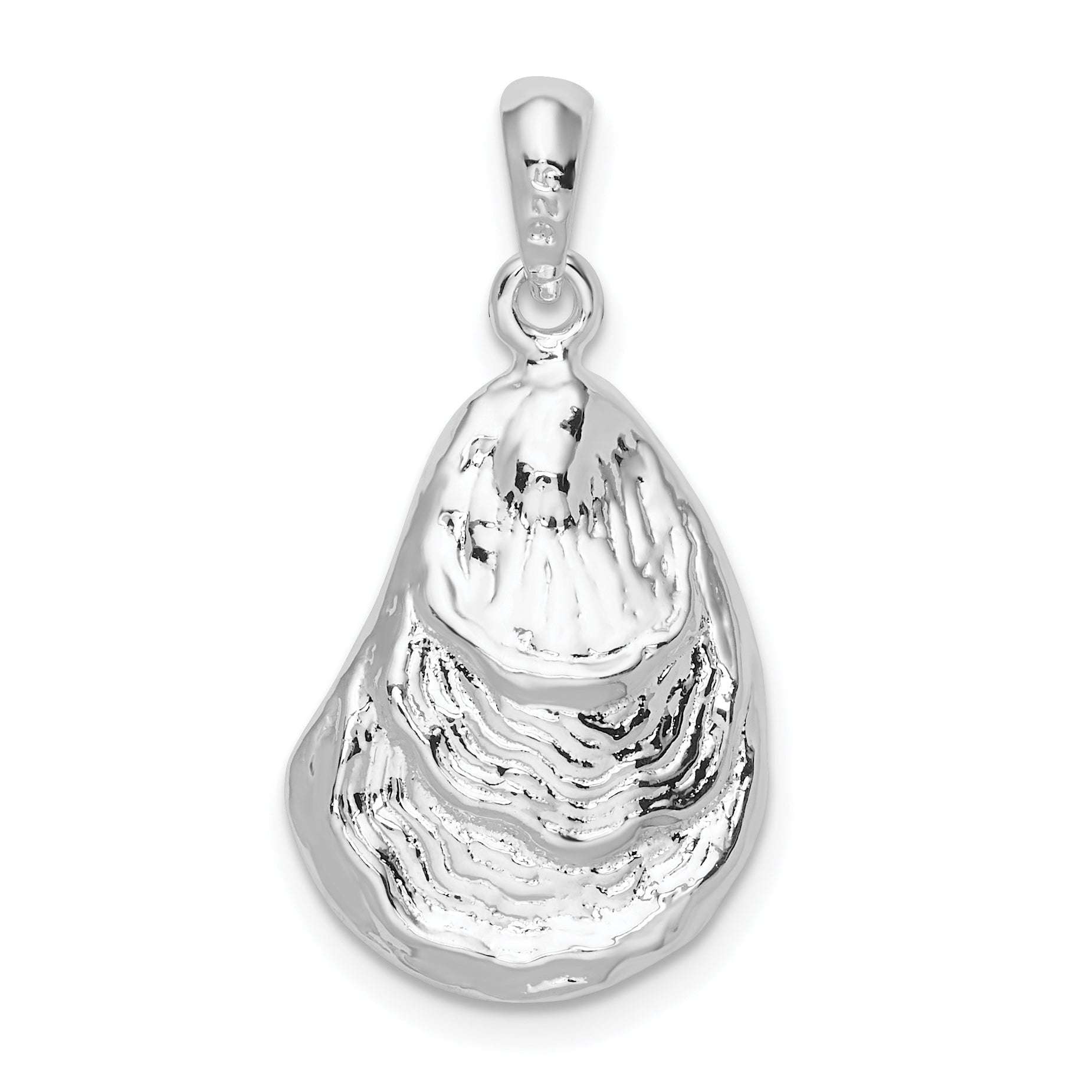 De-Ani Sterling Silver Rhodium-Plated Polished and Textured 3D Oyster Shell Pendant