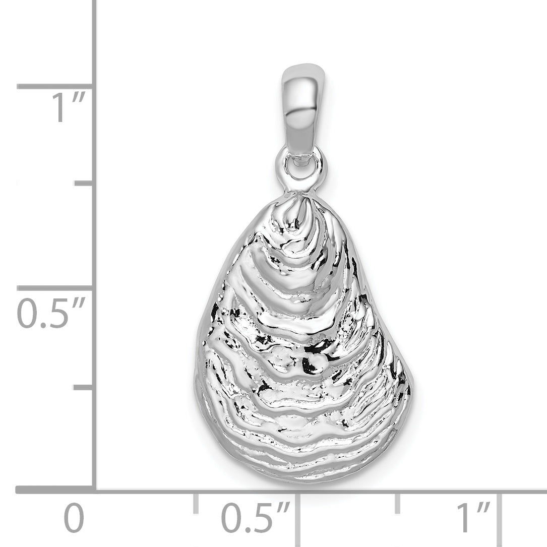 De-Ani Sterling Silver Rhodium-Plated Polished and Textured 3D Oyster Shell Pendant