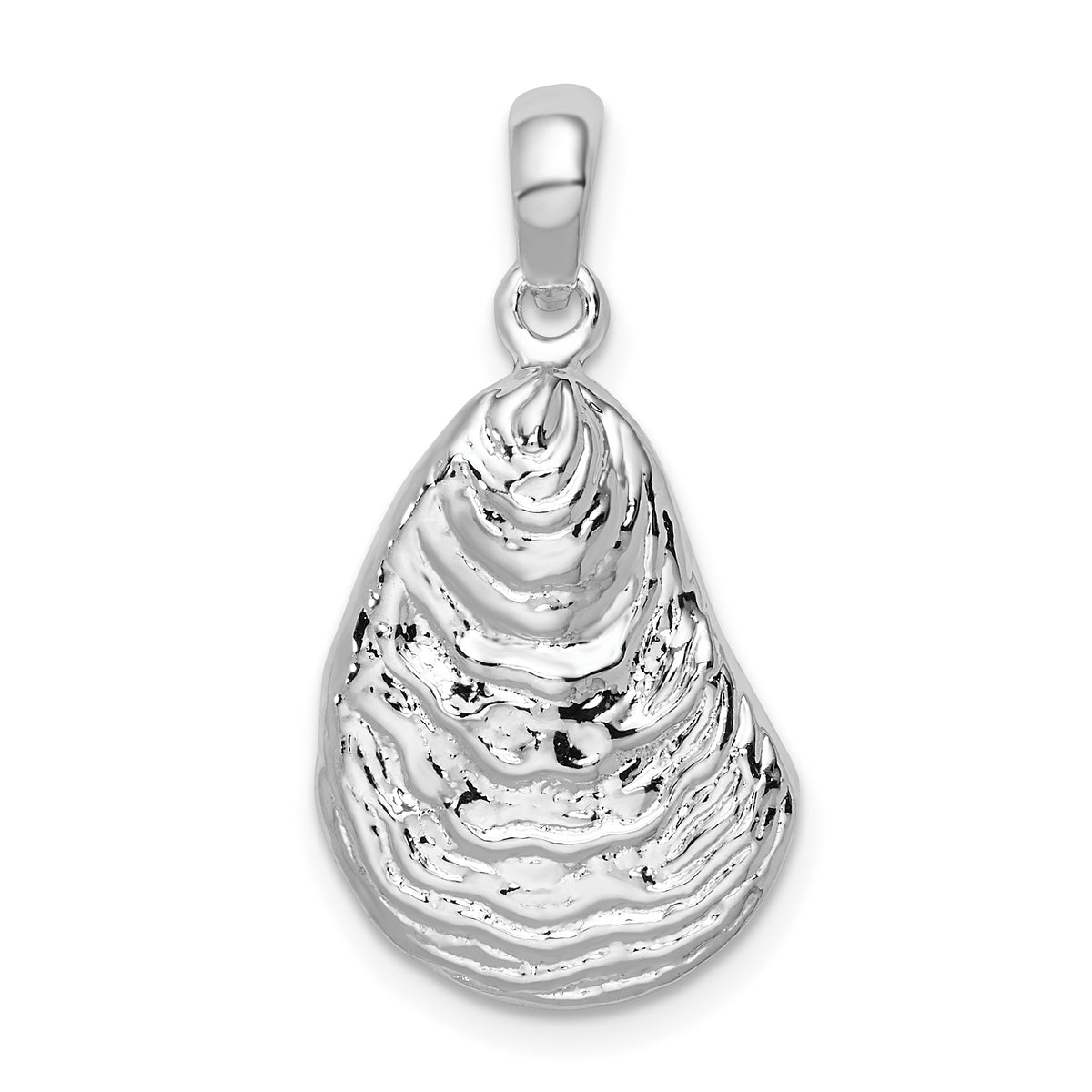 De-Ani Sterling Silver Rhodium-Plated Polished and Textured 3D Oyster Shell Pendant