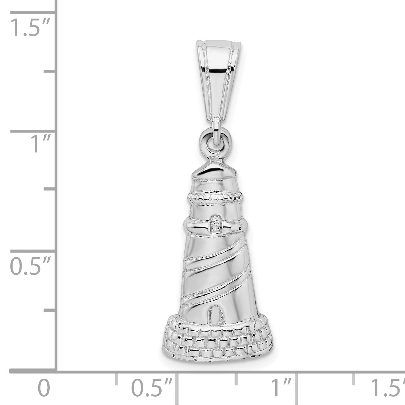 De-Ani Sterling Silver Rhodium-Plated Polished and Textured Lighthouse Pendant