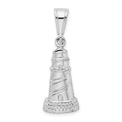 De-Ani Sterling Silver Rhodium-Plated Polished and Textured Lighthouse Pendant