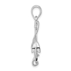 De-Ani Sterling Silver Rhodium-Plated Polished 3D Anchor with Rope Pendant