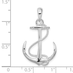 De-Ani Sterling Silver Rhodium-Plated Polished 3D Anchor with Rope Pendant