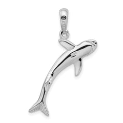 De-Ani Sterling Silver Rhodium-Plated Polished 3D Blue Shark Pendant