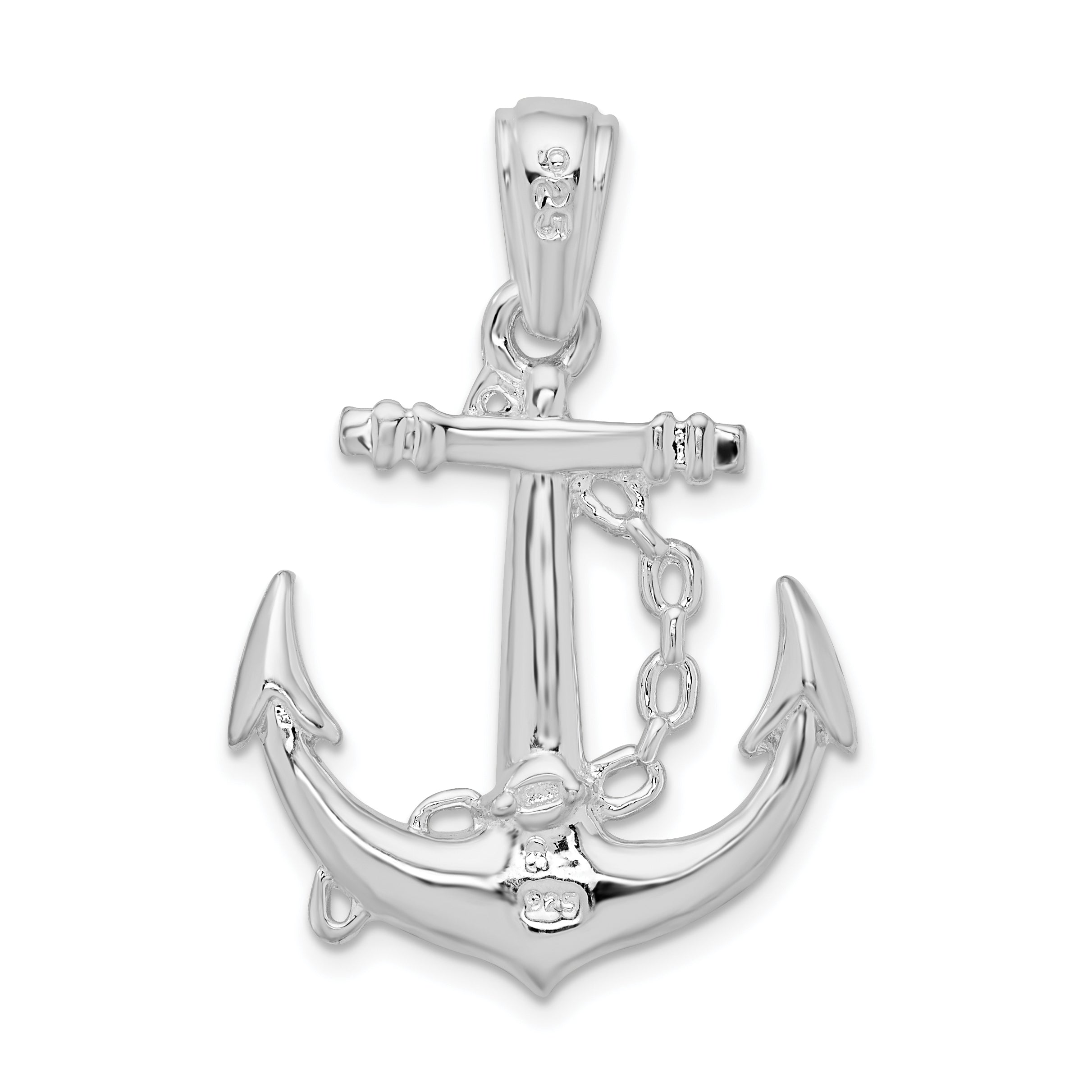 De-Ani Sterling Silver Rhodium-Plated Polished 3D Anchor with Chain Pendant