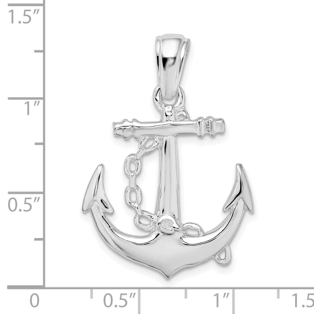 De-Ani Sterling Silver Rhodium-Plated Polished 3D Anchor with Chain Pendant